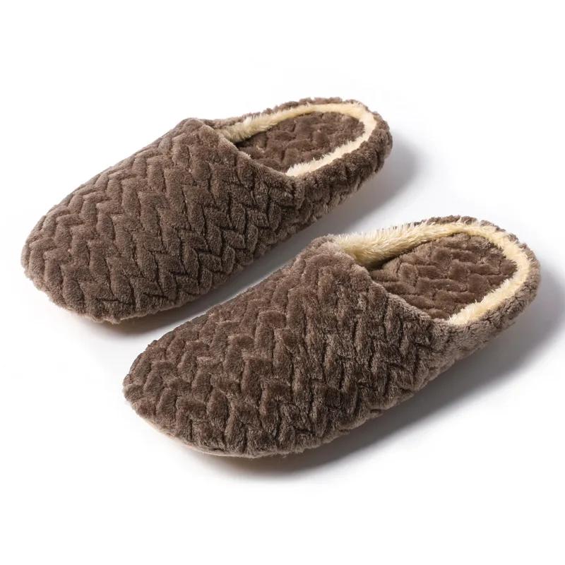 Fashion Autumn Winter Women Home Warm Slippers Men Bedroom Plush Soft Silent Slides Adults Couple Indoor Fashion Solid Color Flat Shoes