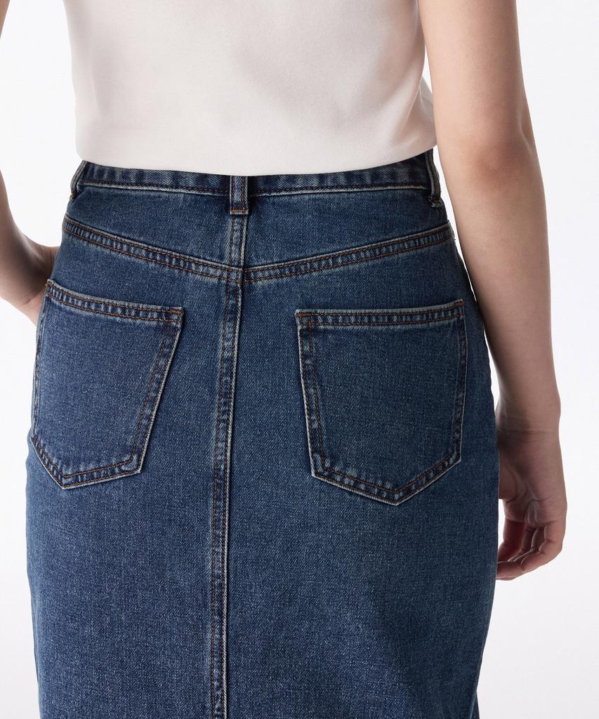Musinsa Standard Woman Women'S Front Slit Denim Long Skirt [Medium Indigo]