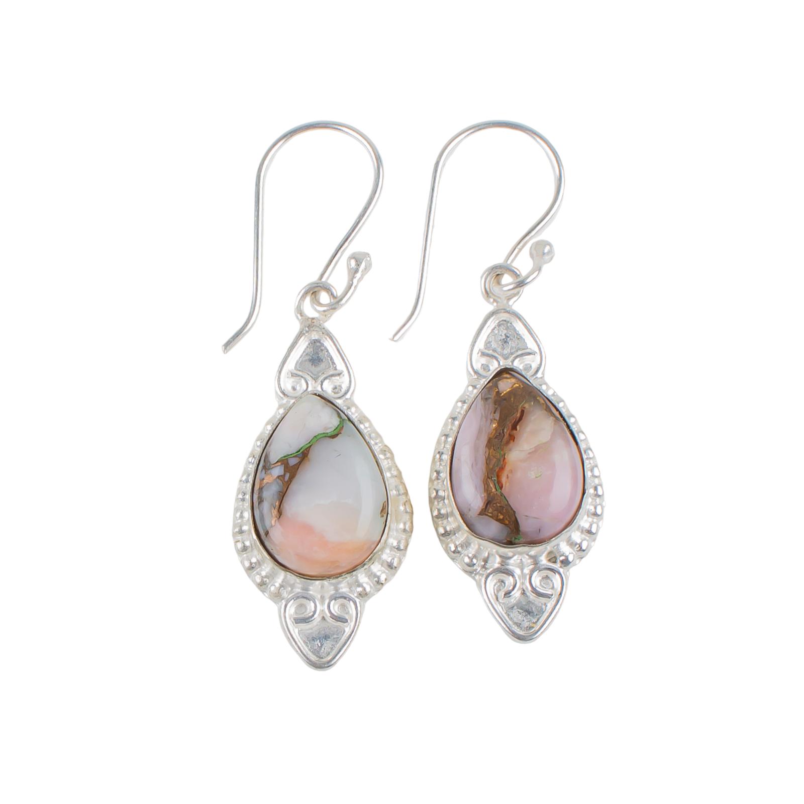 

Pink copper Turquoise Gemstone 925 Sterling Silver Jewelry Handcrafted Earrings EE-42-36