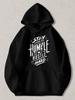 Black Pullover Hoodie with Stay Humble Hustle Hard Graphic Print Casual Streetwear Sweatshirt with Kangaroo Pocket for Daily Wear