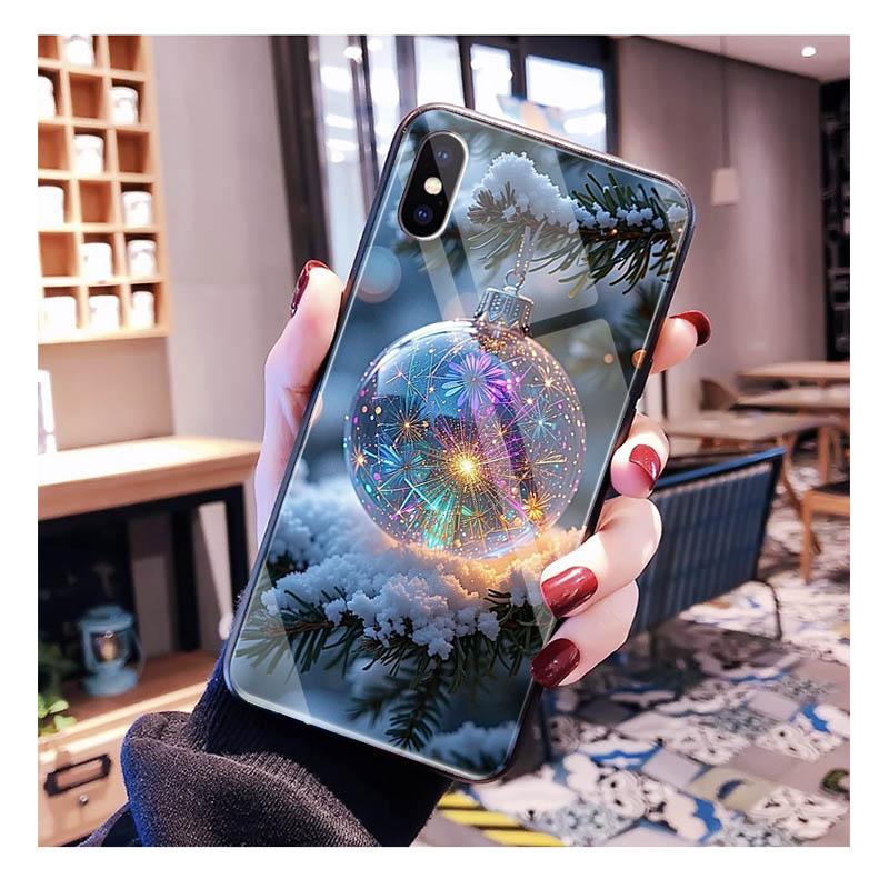 Glass phone case For Samsung S25 S24 S23 S22 Ultra S24 Plus A55 A16 A54 A15 A56 A36 S25 FE Christmas Ball Tree