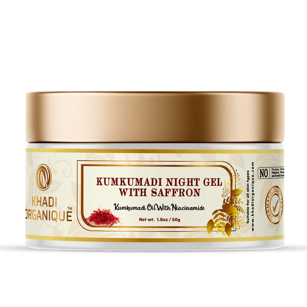Khadi Organique Ночной гель Кумкумади с шафраном, куркумой и красным сандалом | Уменьшает темные пятна, пигментацию и морщины | Аюрведический крем для лица дл