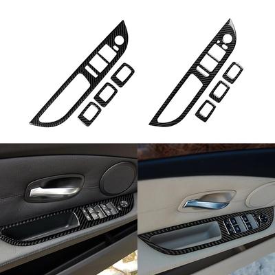 4PCS Carbon Fiber Car Window Lifter Switch Control Panel Frame Decorative Stickers For BMW E60 5 Series 2005-10 Cars Accessories