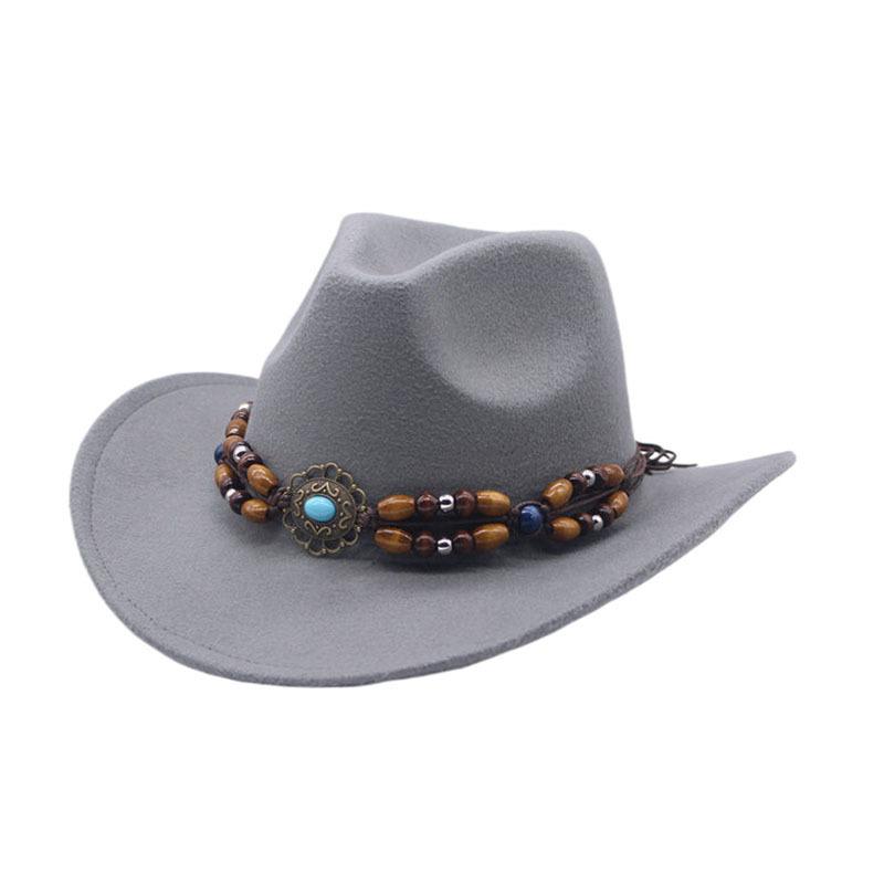 European and American New Western Cowboy Hat Woolen Jazz Top Hat Men and Women's Ethnic Style Big Eaves Hat Autumn and Winter Felt Hat
