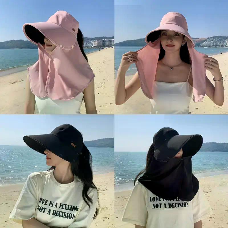 Women Anti UV Sunshade Shawl Cap Detachable Wide Brim Visor For Outdoor Sports Beach Travel Accessory