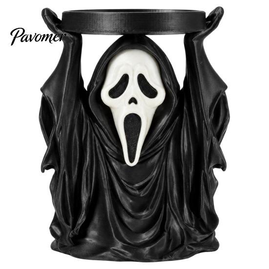 Dark Aesthetic Candle Base Halloween Grim Reaper Holder, Spooky Screaming Ghost Candlestick Tealight Unique Holiday Gift Table Centerpiece for Indoor