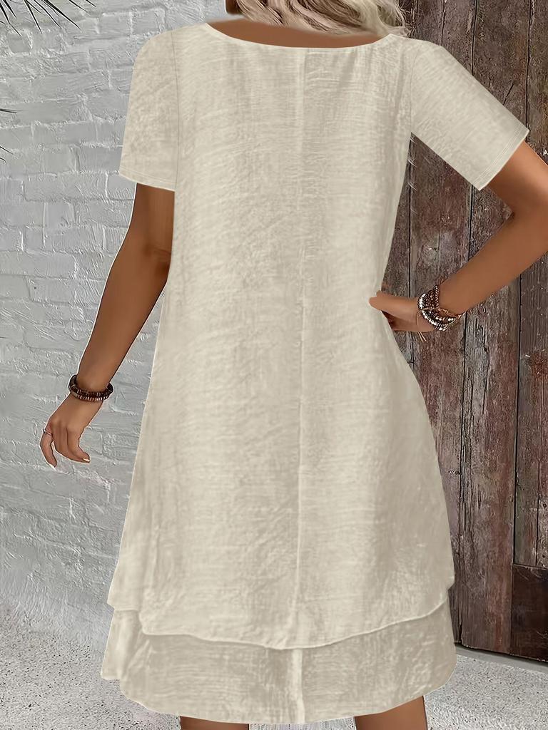 Spring/Summer Women's Casual Loose Short Sleeve Solid Color Layered Dress