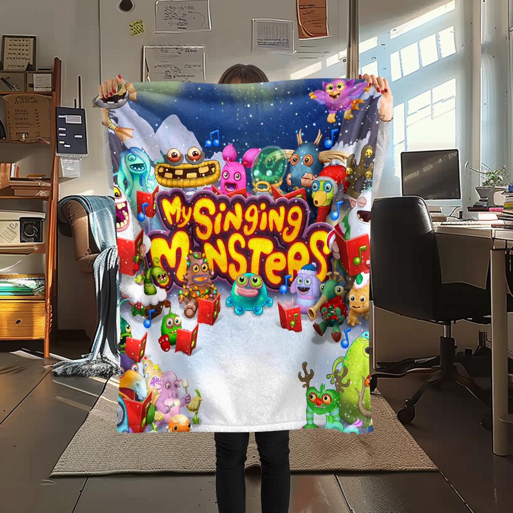 1PC My Singing Monsters Print Flannel Blanket, High quality All Seasons, Home Decor, Warmth and Comfort, Perfect for Christmas Gifts
