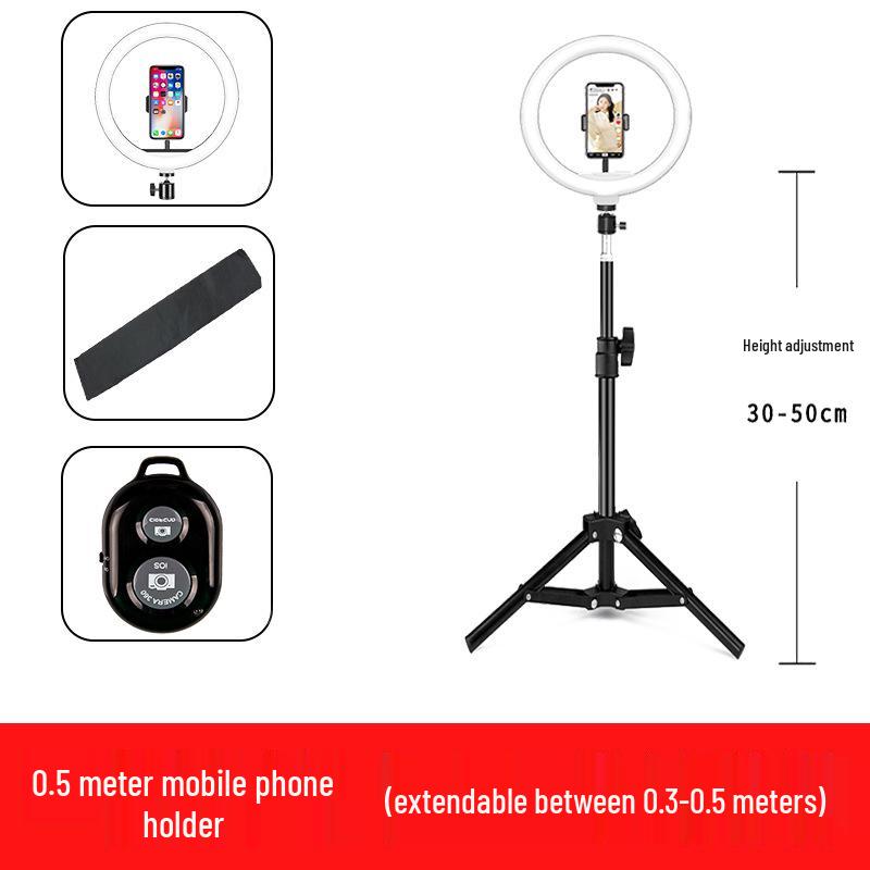 Mobile Streaming Stand with LED Fill Light and Multi-Camera Mount for Desktop and Outdoor Photography