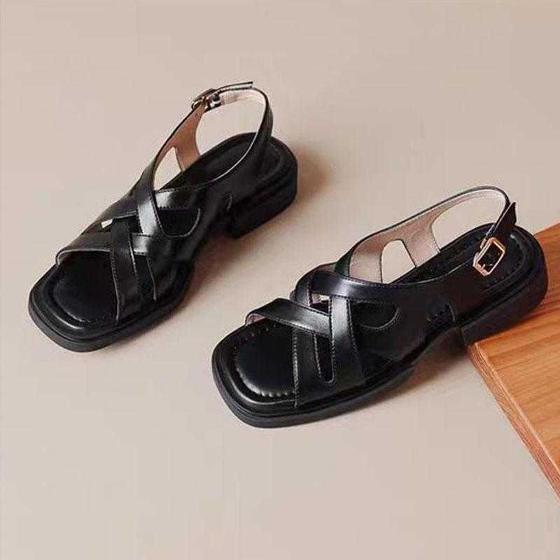 Mode Kidmi Damen Schuhe Römerschuhe Frühling Mode Gummi Niedriger Absatz Quadratische Zehe Strandsandalen Koreanische Version Retro Gewebte Mode Sandalen