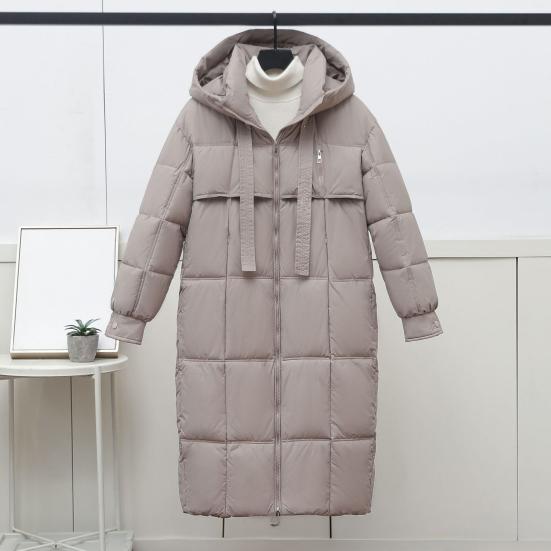 Long Puffer Jacket for Women Winter Warm Hooded Coat with Zip Thickened Long Sleeve Down Coat with Pockets