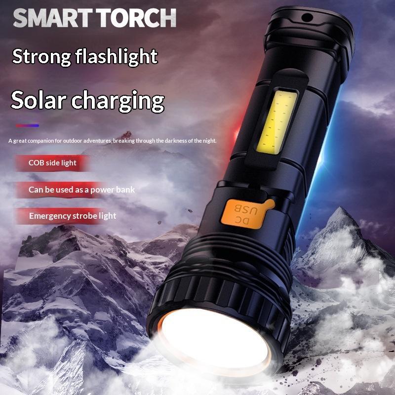 Rechargeable High Lumens Led Flashlight With Side Cob Light And Long Runtime Perfect For Camping Hiking Emergency Use