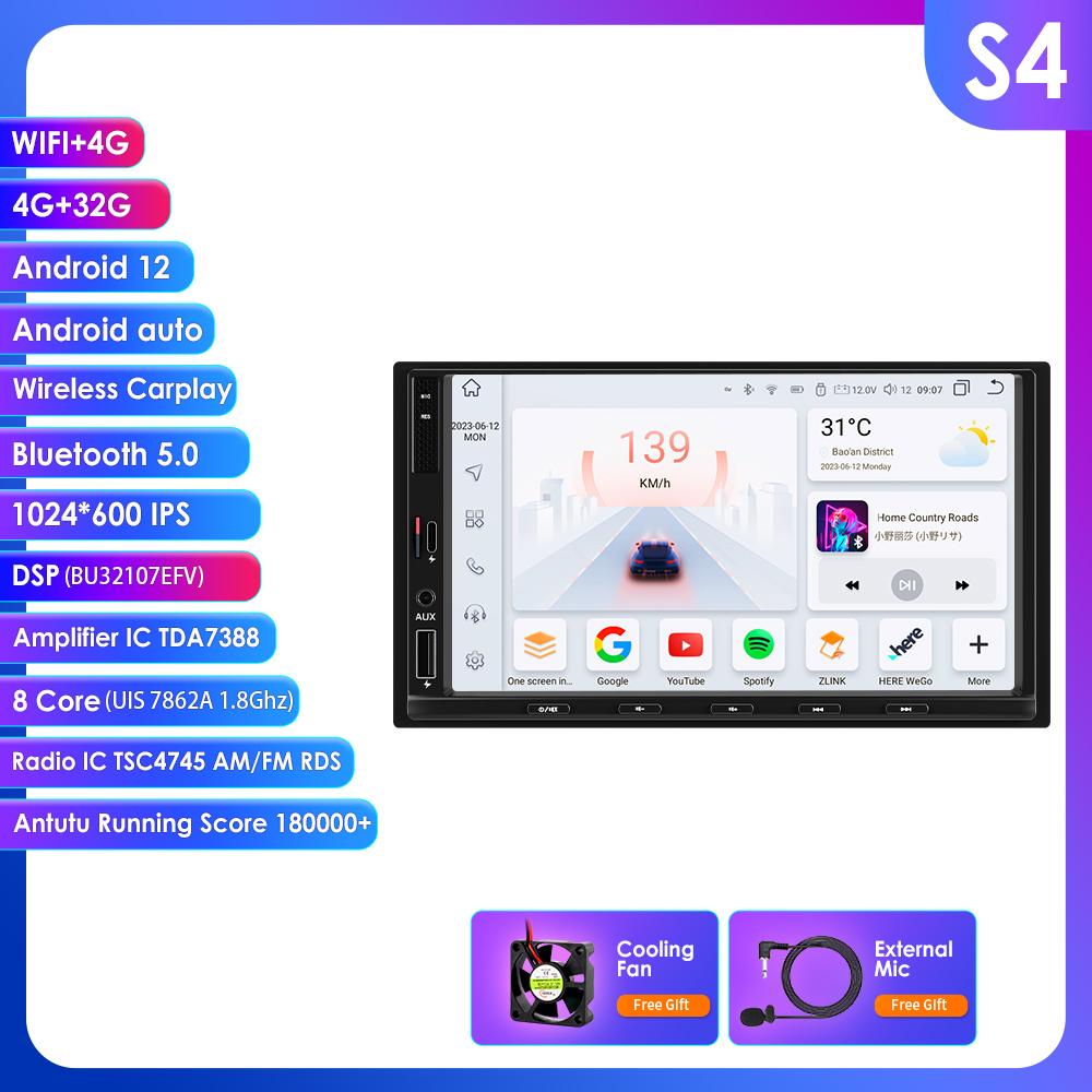 

Ossuret 2din Autoradio BT android radio AI Intelligent System for Universal 7 Inch Car Radio Multimedia Video Player GPS Carplay Android Auto 4G RDS S4 8Core 4G 32G