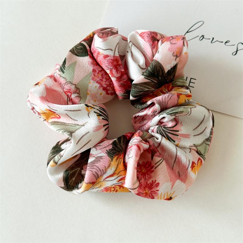 25th Anniversary Satin Scrunchie: Large Floral Dye, Luxury Feel, Small Floral Pattern