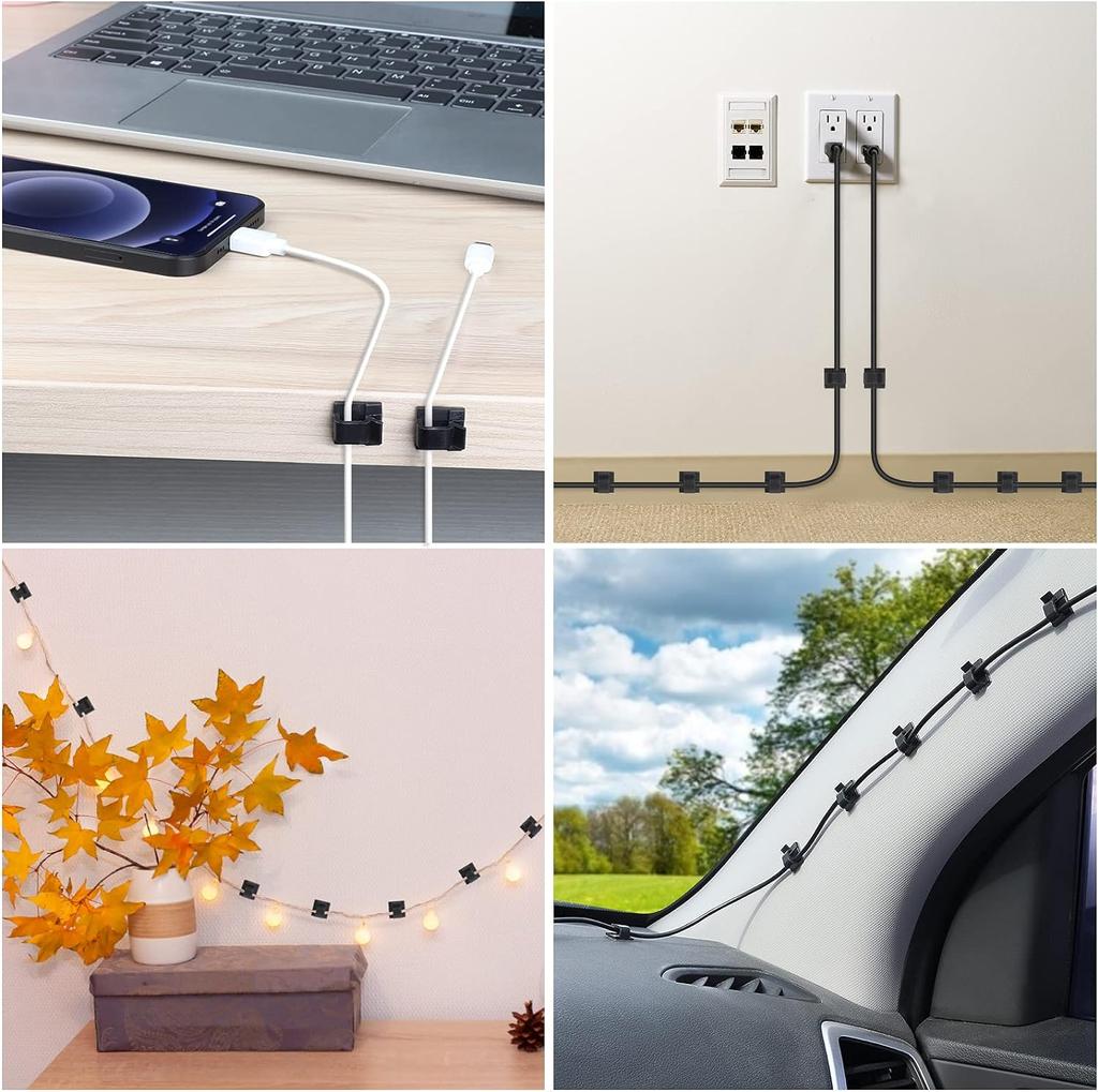 40Pcs R-Type Self-Viscous Cable Fixed Clip Data Line Storage Car Desktop Office Cable Fixed Device Multifunctional Cable Wire