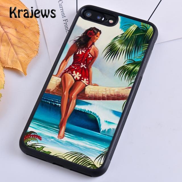 Krajews HAWAII BEACH SURF GIRL SURFING ART Phone Case Cover For iPhone 17 Air 16 15 14 Plus 11 12 13 Pro Max Coque Fundas