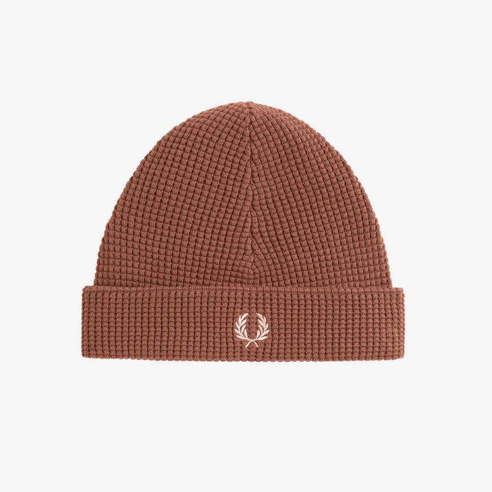 FRED PERRY Waffle Knit Cotton Beanie - Whiskey Cfpu2438130-S54