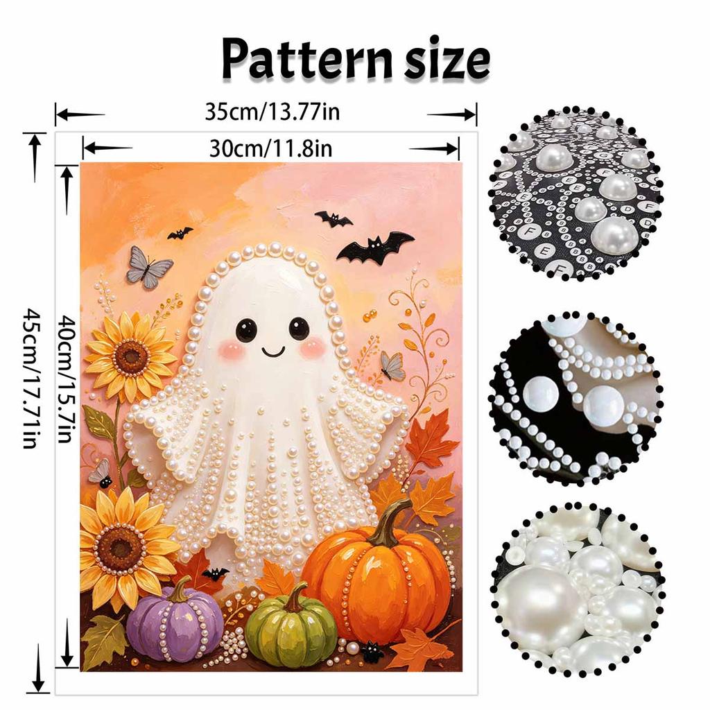 DIY Frameless Pearl Painting Kit Cute Ghost Sunflower Pumpkin Pattern 3D Shiny Bead Art Canvas Relaxing Creative Craft Home Decor Gift