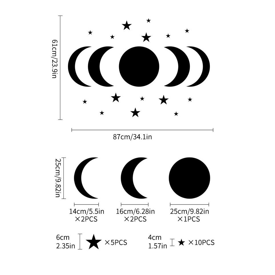 20 Pcs Moon and Star Wall Stickers Acrylic Mirror Wall Decals for Bathroom Living Room Bedroom