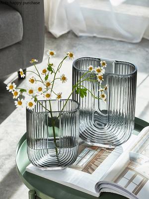 Modern U-shaped Transparent Glass Vase Living Room Table Set Flower Arrangement Plant Hydroponic Flower Vase Wedding Decoration
