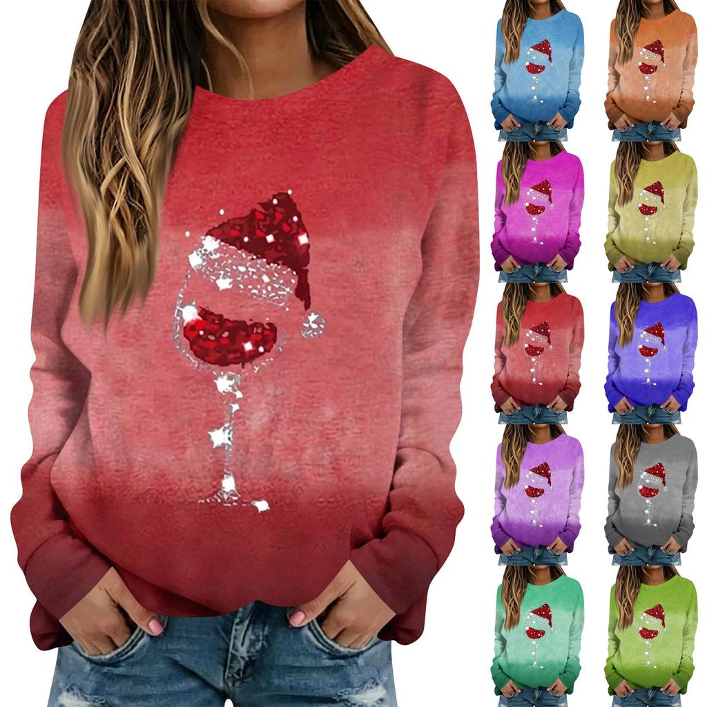 Women's Long Sleeve Christmas Print Neck Top Casual Holiday Blouse