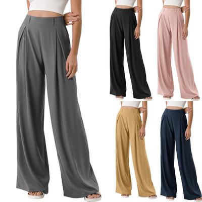 Modische, drapierte, hohe Taille und weites Bein für Damen, vielseitige, lässige, lockere Hose