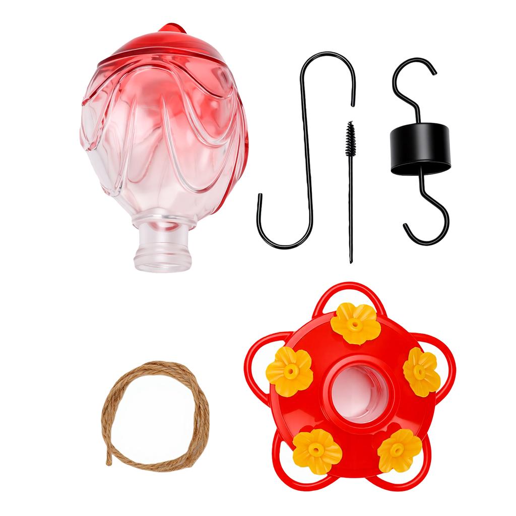 Outdoor Hanging Glass Bird Feeder Clear Glass Bottle Wild Bird Nectar Feeder with 6 Feeding Ports for Courtyard Garden