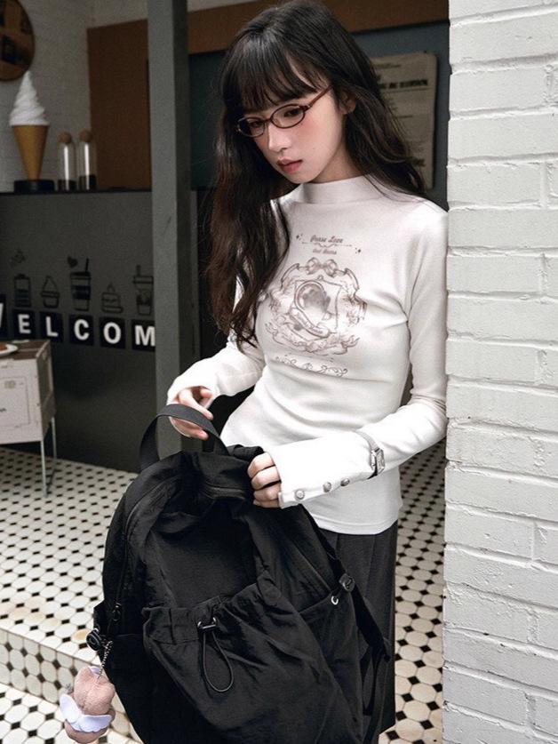 Ribbed Velvet Half-High Neck Slim Fit Women's Long Sleeve Top, Autumn/Winter Layer, Plus Velvet, Versatile Inner Wear