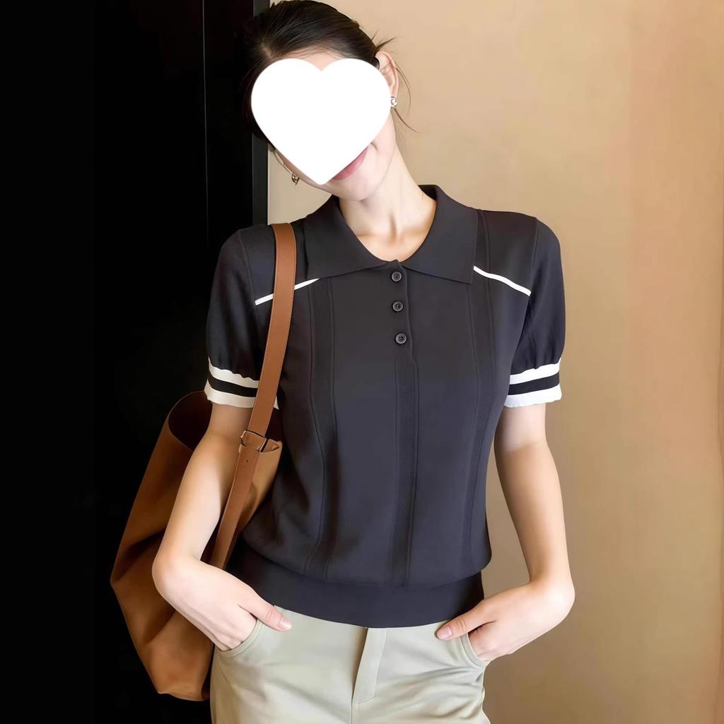 Korean Wear Knitted Short-sleeved T-shirt Women's Summer 1116 New Unique and Beautiful Thin Knitted Sweater Lapel Top