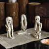 3 Stück Halloween Sitzende Skelettfigur Gruselig Kein Hören Kein Sehen Kein Sprechen Skelett Harz Statue Skulptur Home Office Desktop Dekoration Ornament