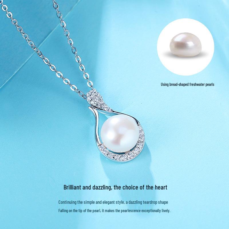 Korean Water Drop Freshwater Pearl Necklace for Women - Pure Silver S925 Pearl Pendant Clavicle Chain