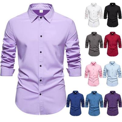 Men's Comfortable Solid Color Shirts Long Sleeve Shirt Casual Business Shirt for Men Lightweight Work Breathable Lapel Shirts