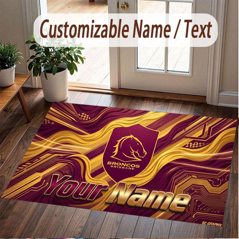 Custom Rug Brisbane Broncos Pattern Print Name Text Soft Non‑Slip Floor Carpet for Home Indoor Decoration