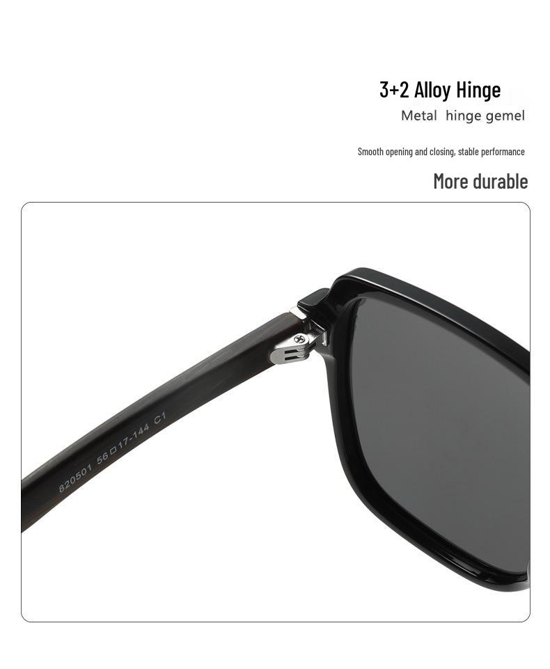 Men's Polarized Driving Sunglasses with TR Frame & Wood Grain Arms, Ideal for Larger Faces