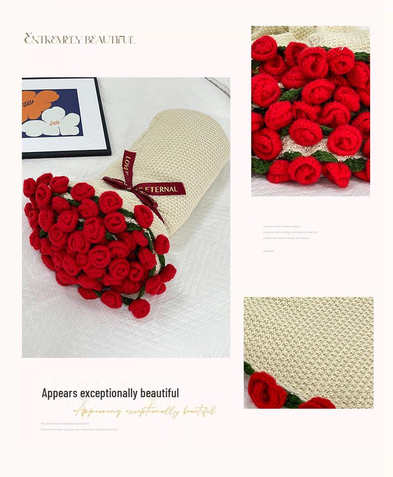 Handmade Rose and Lily Crochet Flower Blanket - Acrylic Yarn