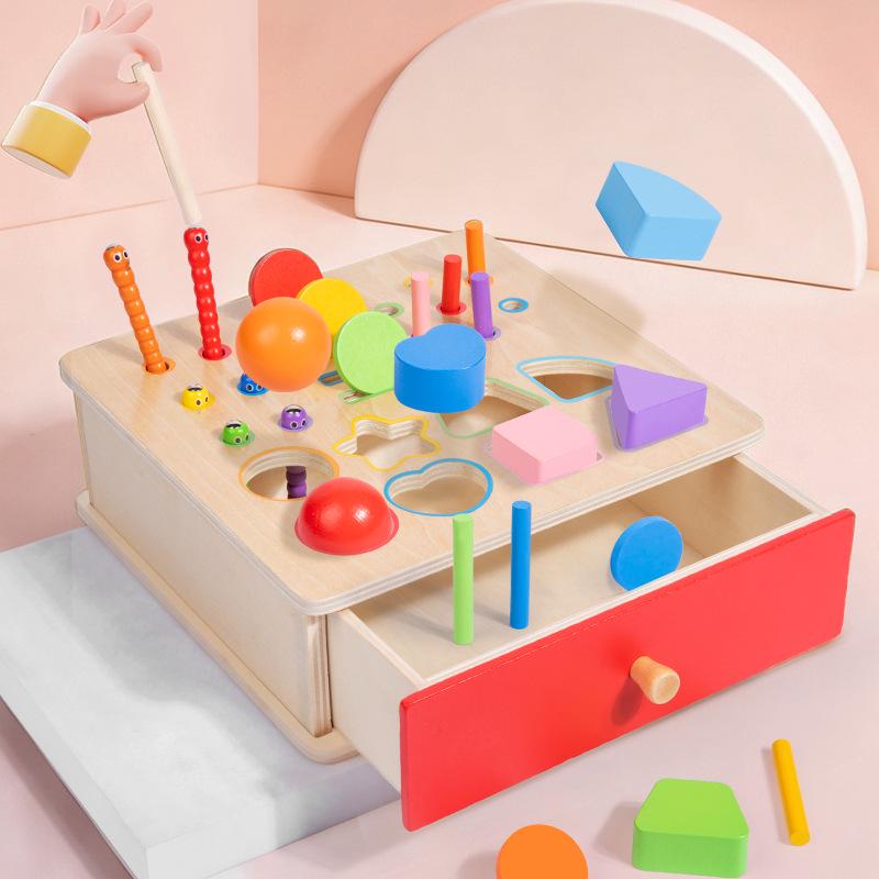 Montessori Geometric Shape Coin Box & Building Blocks for Early Education