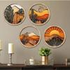 4pcs Bohemian Wall Art Decor 20cm Sunset Theme Wooden Frame Aesthetic Ornament Rustic Hanging Sculptures for Living Room Bedroom