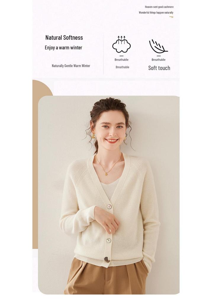 Women's Cashmere V-Neck Knit Cardigan - Warm, Loose, Slimming Sweater for Autumn & Winter