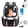 Cute Pattern Corgi Drink Milk Tea Printed Schoolbag Middle School Student Junior High School Large Capacity Schoolbag Travel Bag