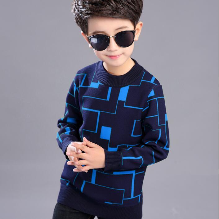 Round Neck Sweater Autumn and Winter Plus Velvet Thickening Inside Warm Sweater Children's Sweater