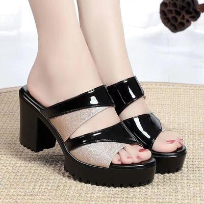 Women's Summer Shoes Fish Mouth Thick Bottom Cool Slippers Casual Middle High Heels Waterproof Platform Outerwear Sandals Shoes 35-41