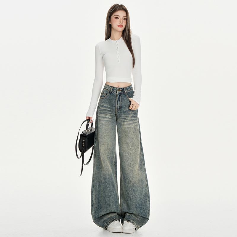 

Spicy Girl Women s Autumn Street Style Straight-Leg Loose Slimming Wide-Leg Jeans L
