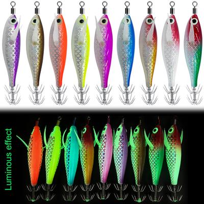 Luminous Squid Hook Squid Fishing Lure with 3D Eyes Cuttlefish Attracting Lure Glow In The Dark Squid Bait for Octopus Squid