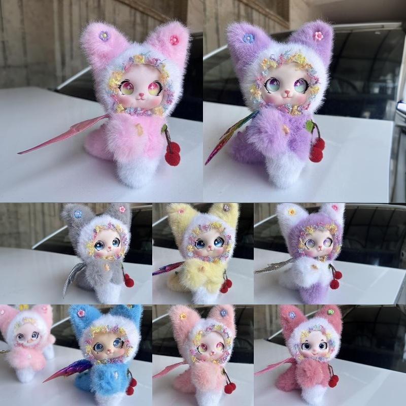 Winged Cat Plush Pillow Cherry Decor Soft Fluffy Cute Stuffed Animal for Girls Camping Companion Gift