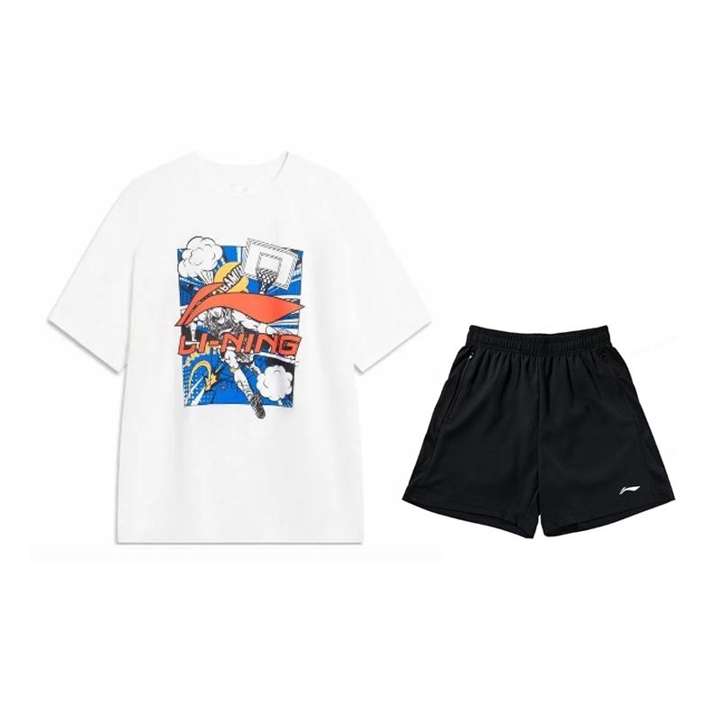 Li-Ning Comfortable Breathable Skin-Friendly Lightweight Simple Fashion Trendy Casual Sports Suit Men suit AHSU805-2+YATV113-1 S