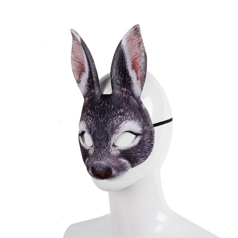 Painted Rabbit Mask Half Face Cosplay Costumes Unisex Props Animal Party Masquerade Halloween Accessories