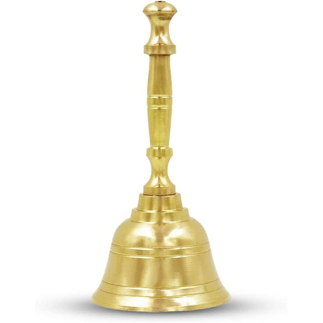 Brass Pooja Hand Bell, 100% Pure Brass Pooja Ghanti for Mandir, Home and Office Temple Prayer, Worship, Traditional Ghanti, Ideal Spiritual