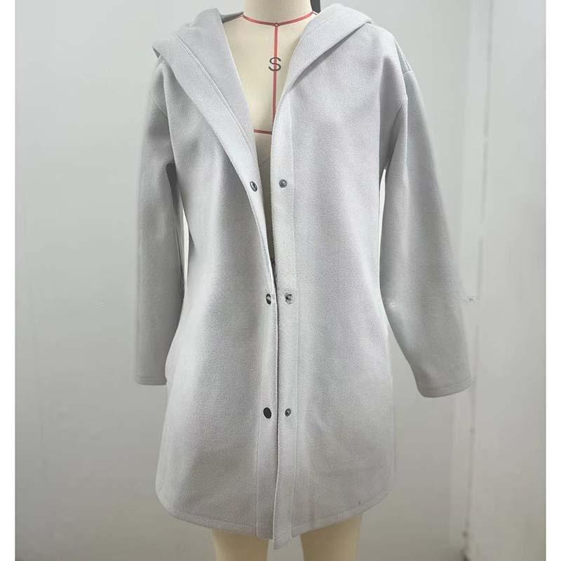 

Women s Solid Color Cardigan Stylish Hooded Button-down Coat Fall Winter Pockets Single-breasted Mid-Length Jacket S сірий колір