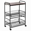 Kitchen Cart Industrial Style Food Carrier With 4 Wheels 2 Baskets And 4 Hooks 60x38x85.5cm Brown Black