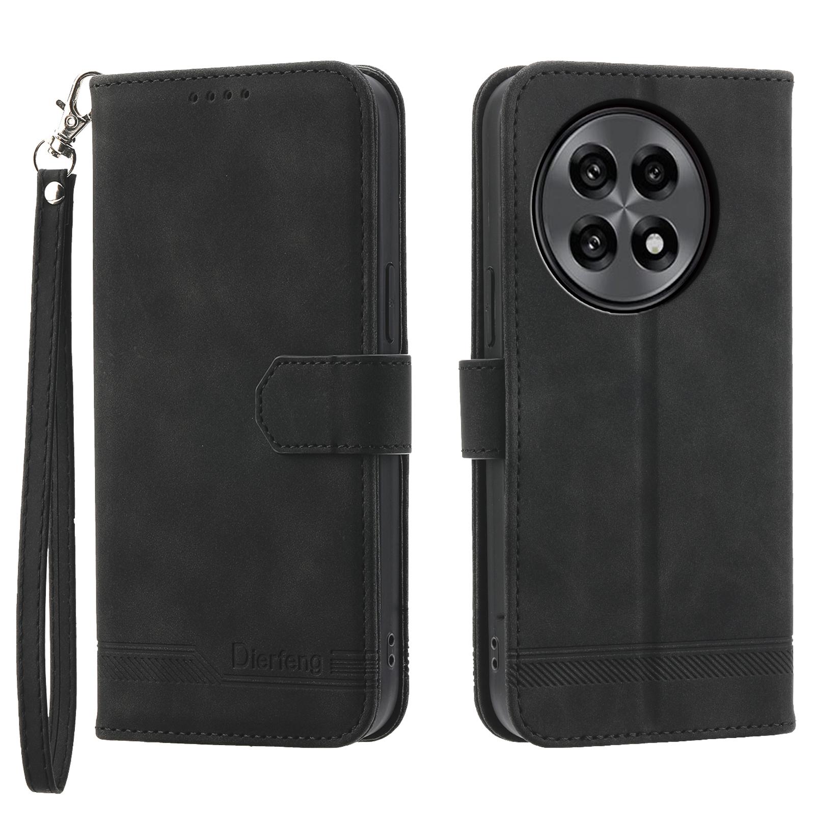 

DIERFENG DF-03 For OnePlus 13R 5G Leather Case Lines Imprint Wallet Phone Cover Black